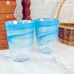 Pair of Blue swirled Artistic Accents Art Glass Glasses